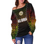 Hawaii Off Shoulder Sweatshirt Polynesian Tribal Motif Reggae Color