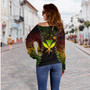 Hawaii Off Shoulder Sweatshirt Polynesian Tribal Motif Reggae Color