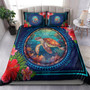 Hawaii Bedding Set Polynesian Patterns Turtle Mascot WaterColor Style Blanket