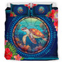 Hawaii Bedding Set Polynesian Patterns Turtle Mascot WaterColor Style Blanket