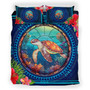 Hawaii Bedding Set Polynesian Patterns Turtle Mascot WaterColor Style Blanket