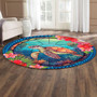 Hawaii Round Rug Polynesian Patterns Turtle Mascot WaterColor Style Blanket