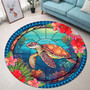 Hawaii Round Rug Polynesian Patterns Turtle Mascot WaterColor Style Blanket
