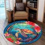 Hawaii Round Rug Polynesian Patterns Turtle Mascot WaterColor Style Blanket