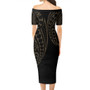 New Caledonia Short Sleeve Off The Shoulder Lady Dress Kakau Style Gold
