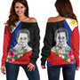 Philippines Filipinos Off Shoulder Sweatshirt Ninoy Aquino With Tropical Flowers