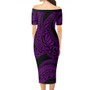 Hawaii Short Sleeve Off The Shoulder Lady Dress Tribal Pattern Polynesian Purple
