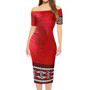 Tonga Short Sleeve Off The Shoulder Lady Dress Ngatu Fabric Leaves