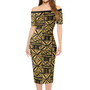 Samoa Short Sleeve Off The Shoulder Lady Dress Samoan Design Stretch Print Fabric