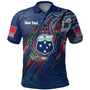 Samoa Polo Shirt Custom Samoan Blood Inside Me Polynesian Sleeve Tattoo Tropical Blue