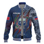 Samoa Baseball Jacket Custom Samoan Blood Inside Me Polynesian Sleeve Tattoo Tropical Blue