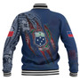 Samoa Baseball Jacket Custom Samoan Blood Inside Me Polynesian Sleeve Tattoo Tropical Blue