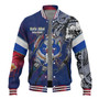 Northern Mariana Islands Baseball Jacket Custom CNMI Blood Inside Me Polynesian Sleeve Tattoo Tropical Blue