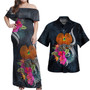 Papua New Guinea Combo Off Shoulder Long Dress And Shirt Tropical Flower