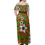 Polynesian Woman Off Shoulder Long Dress Maori Pattern Plumeria