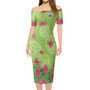 Samoa Short Sleeve Off The Shoulder Lady Dress Lilies With Polynesian Pattern
