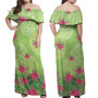 Hawaii Combo Off Shoulder Long Dress And Shirt Lilies With Polynesian Pattern