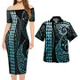 Hawaii Combo Short Sleeve Dress And Shirt Kakau Style Turquoise