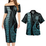 American Samoa Combo Short Sleeve Dress And Shirt Kakau Style Turquoise