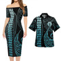 Northern Mariana Islands Combo Short Sleeve Dress And Shirt Kakau Style Turquoise