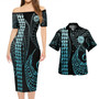 Tahiti Combo Short Sleeve Dress And Shirt Kakau Style Turquoise