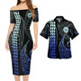 Tahiti Combo Short Sleeve Dress And Shirt Kakau Style Gradient Blue