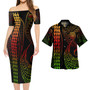 American Samoa Combo Short Sleeve Dress And Shirt Kakau Style Reggae
