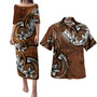 Polynesian Patterns Plumeria Flowers (Brown) Combo Puletasi And Shirt