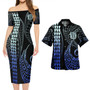 New Zealand Combo Short Sleeve Dress And Shirt Kakau Style Gradient Blue