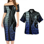 Vanuatu Combo Short Sleeve Dress And Shirt Kakau Style Gradient Blue