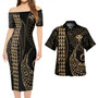 Hawaii Combo Short Sleeve Dress And Shirt Kanaka Kakau Style Gold