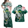 Hawaii Combo Dress And Hawaiian Shirt - Polynesian Honu With Plumeria Aloha Ocean Wave