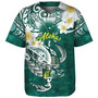 Hawaii Baseball Shirt Polynesian Honu With Plumeria Tropical Ocean Wave
