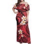 Northern Mariana Islands Off Shoulder Long Dress Plumeria Flowers Tribal Motif Red Version