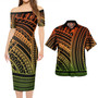 Hawaii Combo Short Sleeve Dress And Shirt Polynesian Pattern Tattoo Reggae