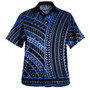 Hawaii Combo Short Sleeve Dress And Shirt Polynesian Pattern Tattoo Blue