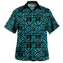 Samoa Combo Short Sleeve Dress And Shirt Design Stretch Print Fabric Turquoise