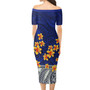 Samoa Combo Short Sleeve Dress And Shirt Plumeria Flower Fabric Design Blue