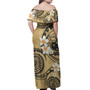 Samoa Off Shoulder Long Dress Plumeria Flowers Tribal Motif Yellow Version