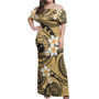 Samoa Off Shoulder Long Dress Plumeria Flowers Tribal Motif Yellow Version