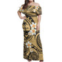 Guam Off Shoulder Long Dress Plumeria Flowers Tribal Motif Yellow Version