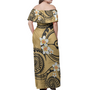 Yap State Off Shoulder Long Dress Plumeria Flowers Tribal Motif Yellow Version