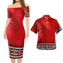 Tonga Combo Short Sleeve Dress And Shirt Ngatu Fabric Leaves