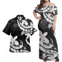 Federated States Of Micronesia Combo Off Shoulder Long Dress And Shirt Polynesian Patterns Plumeria Flowers Special Style