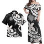 Nauru Combo Off Shoulder Long Dress And Shirt Polynesian Patterns Plumeria Flowers Special Style