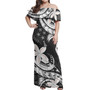 Kosrae Combo Off Shoulder Long Dress And Shirt Polynesian Patterns Plumeria Flowers Special Style