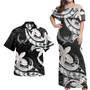 Pohnpei State Combo Off Shoulder Long Dress And Shirt Polynesian Patterns Plumeria Flowers Special Style