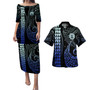 Northern Mariana Islands Combo Puletasi And Shirt Kakau Style Gradient Blue