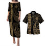 American Samoa Combo Puletasi And Shirt Kakau Style Gold