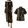 Solomon Islands Combo Puletasi And Shirt Kakau Style Gold